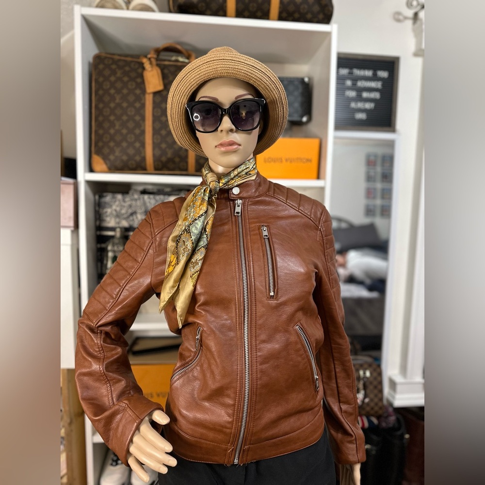 Moto Brown Faux Leather Jacket _ Unisex
